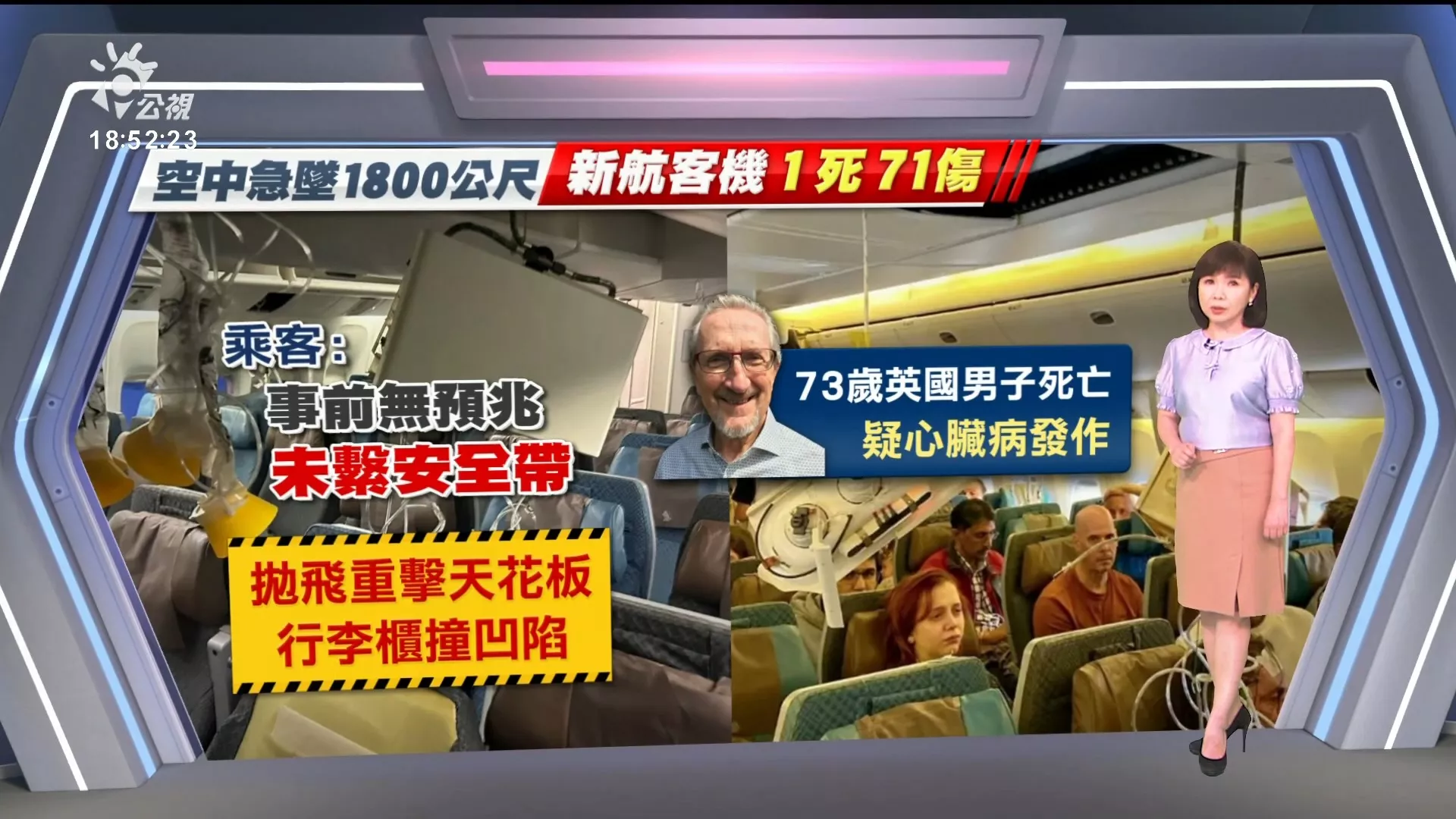2024/05/22公視新聞全球話｜高空遇晴空亂流，新航班機急墜１千８百公尺、緊急迫降，１死７１傷