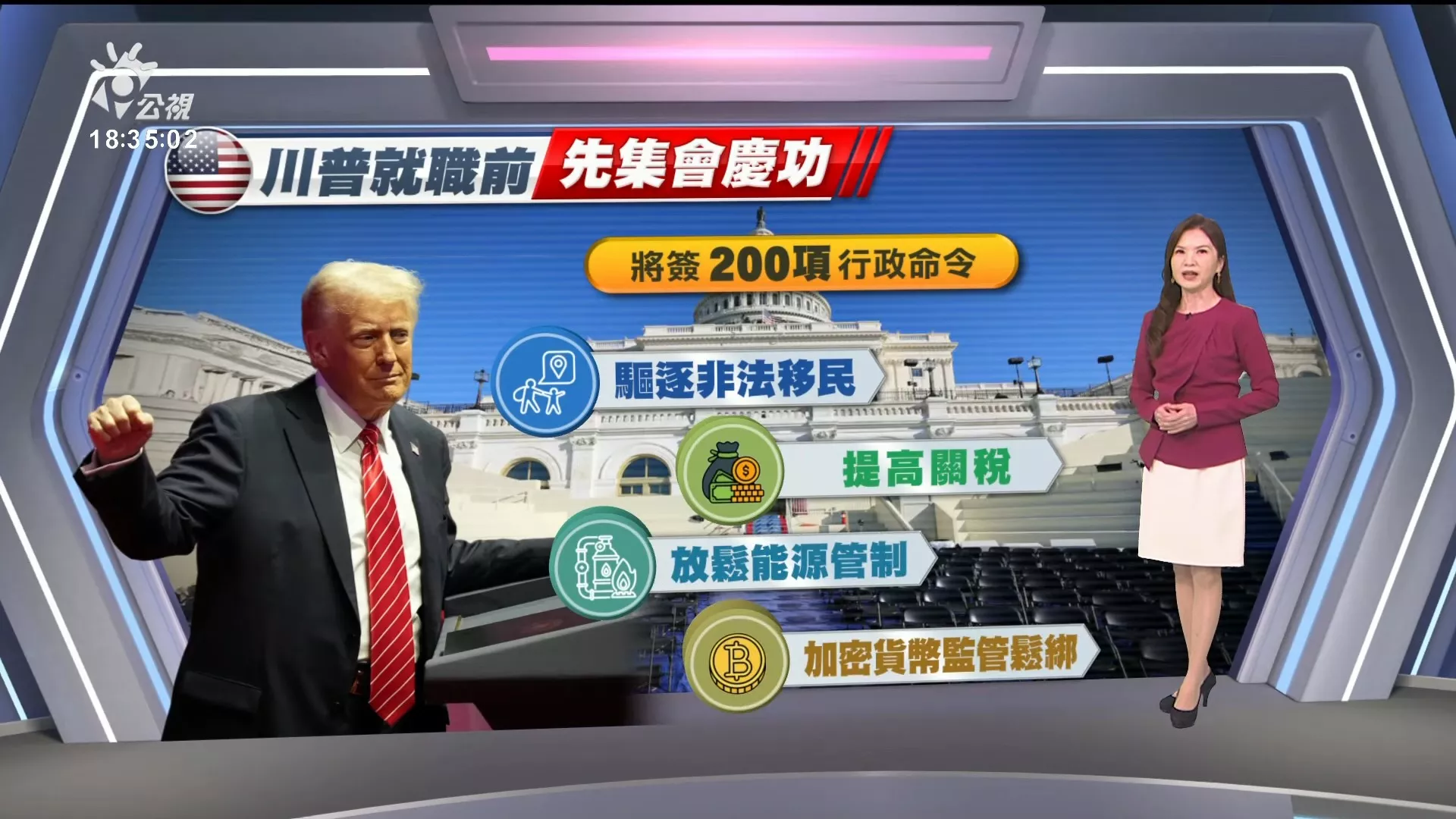2025/1/20公視新聞全球話｜川普即將就職（美東時間20日中午12時），上任首日預計簽署逾百項行政命令 