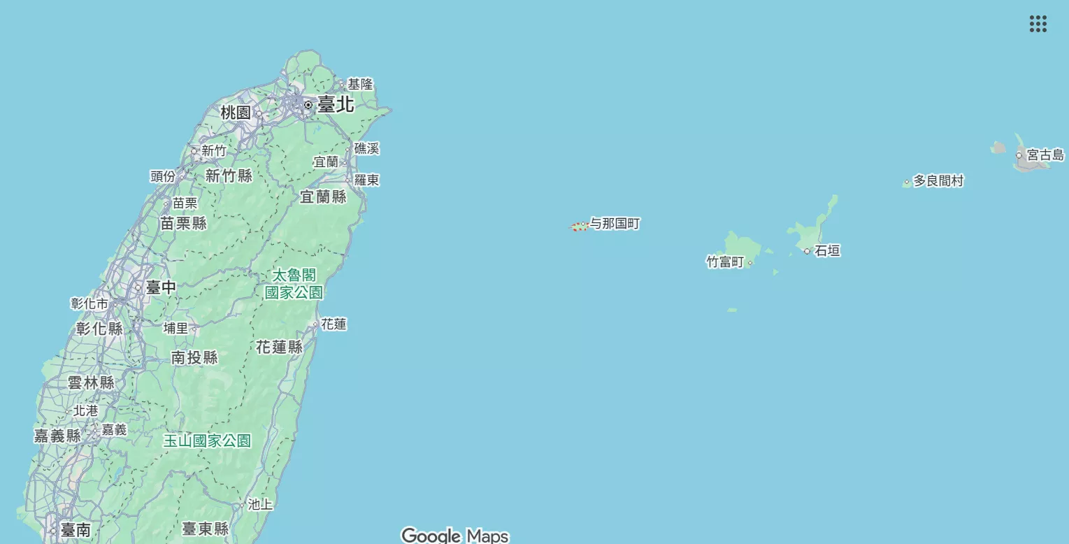 與那國島距離台灣東部海岸最近僅110公里(圖/Google Map)