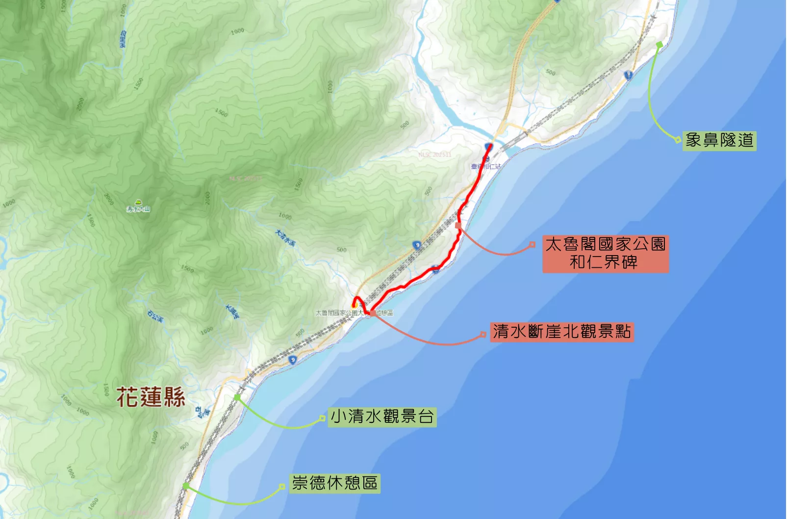 紅色路段為遭廢止路段