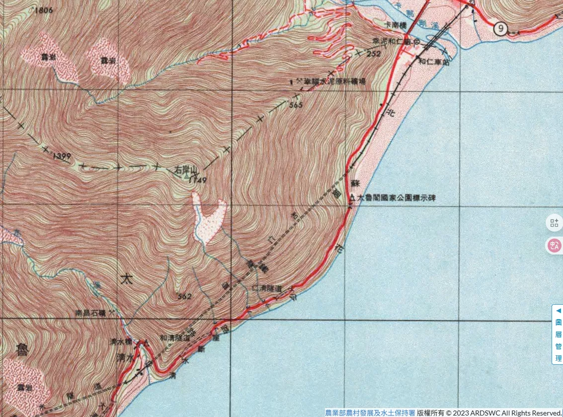 1993年蘇花公路和仁至大清水路段（圖／農業部農村水保署）