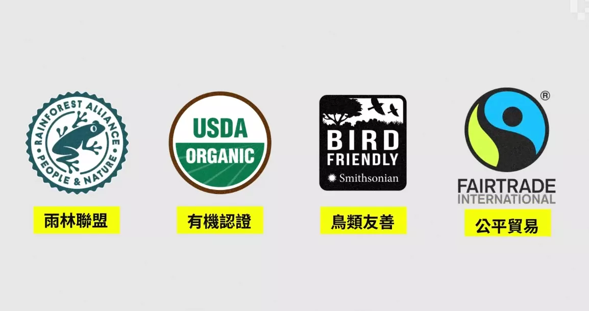 台灣目前能看到的四大咖啡認證。